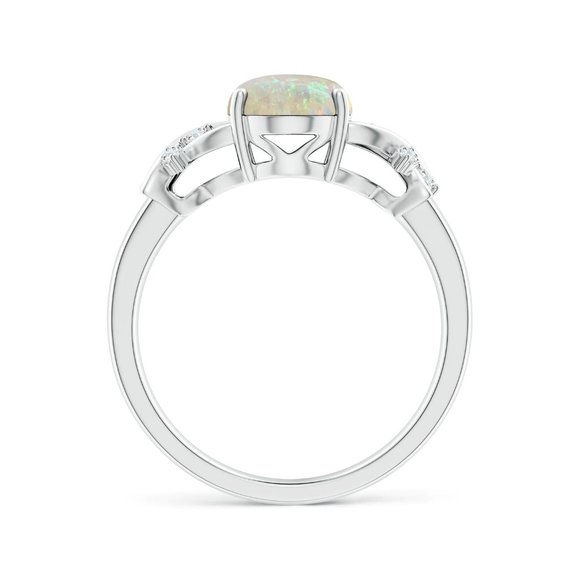 Solitaire Oval Opal Criss Cross Ring with Diamonds - Picture 2 of 16